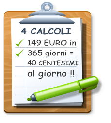 4 CALCOLI 149 EURO in 365 giorni = 40 CENTESIMI al giorno !!