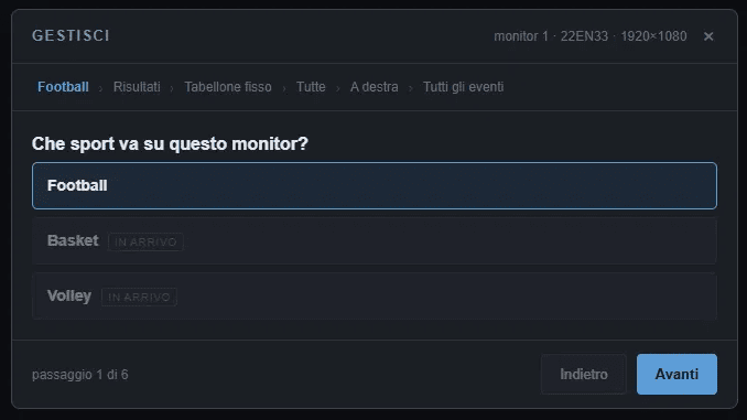 Un passaggio della configurazione guidata di un monitor